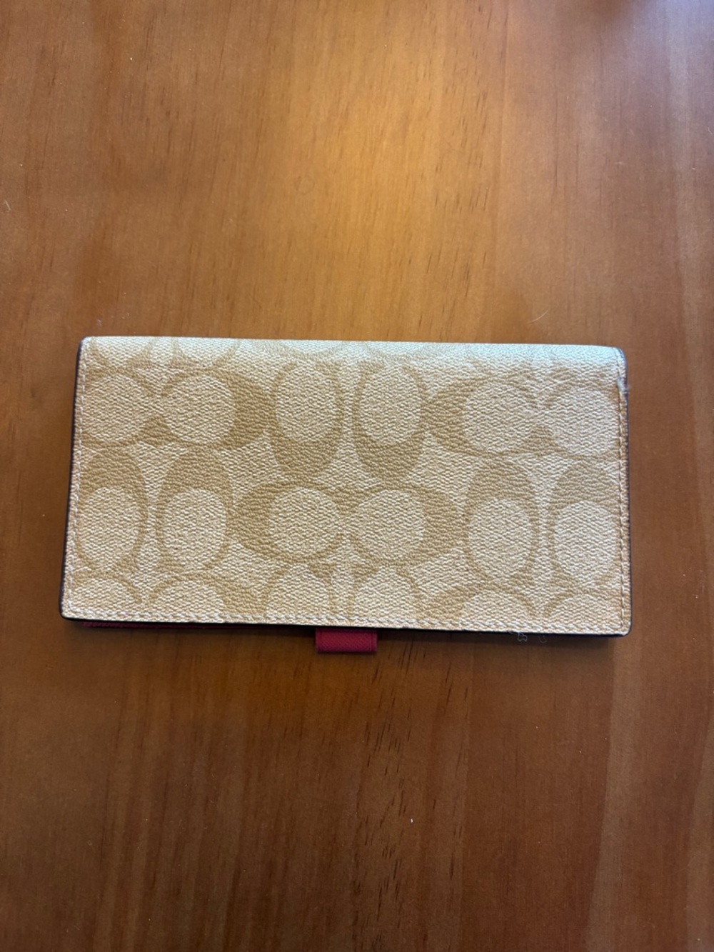 Coach Signature Logo CC Checkbook Cover Holder Pink Leather Interior Wallet